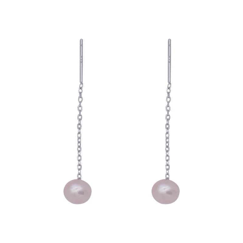 925 Sterling Silver Tassel Pearl Earrings – Elegant Korean Style for Women