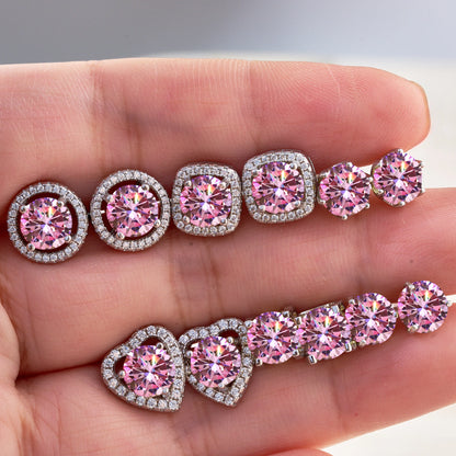 925 Silver Pink Moissanite Earrings – 1ct (6.5mm) Screw Back Gift for Her