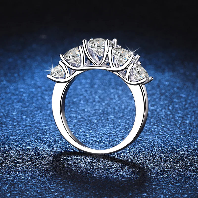 18K Plated 3.6CT Moissanite 5-Stone Ring for Women in S925 Silver with GRA