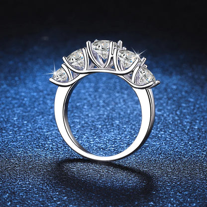 18K Plated 3.6CT Moissanite 5-Stone Ring for Women in S925 Silver with GRA