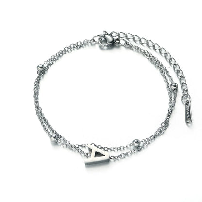 New Fashion A-Z Letter Double Layer Bracelets Simple Stainless