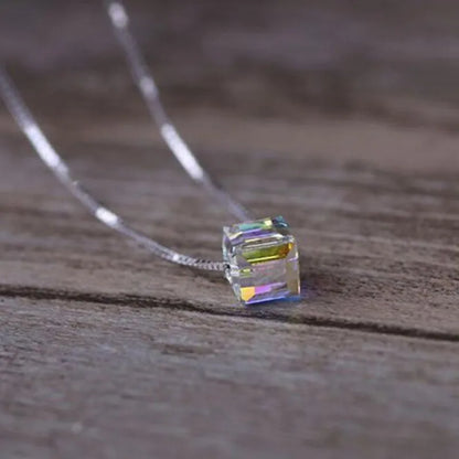 925 Sterling Silver Jewelry Light Candy Square Crystal Pendant Necklace For Women