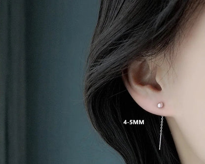 925 Sterling Silver Tassel Pearl Earrings – Elegant Korean Style for Women