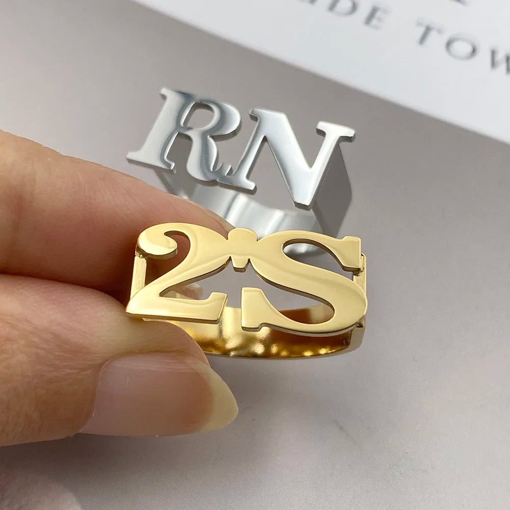 Custom 2 Letter Initial Unisex Ring Uniqueura Gold Jewellery