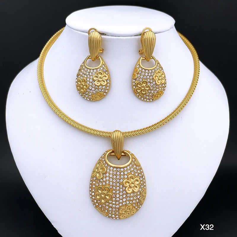 Elegant Dubai-Inspired Necklace & Earring Set For Women