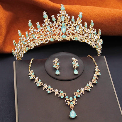 Elegant Bride Tiara and Necklace Earrings Set – 3 PCS Jewelry for Weddings Birthdays