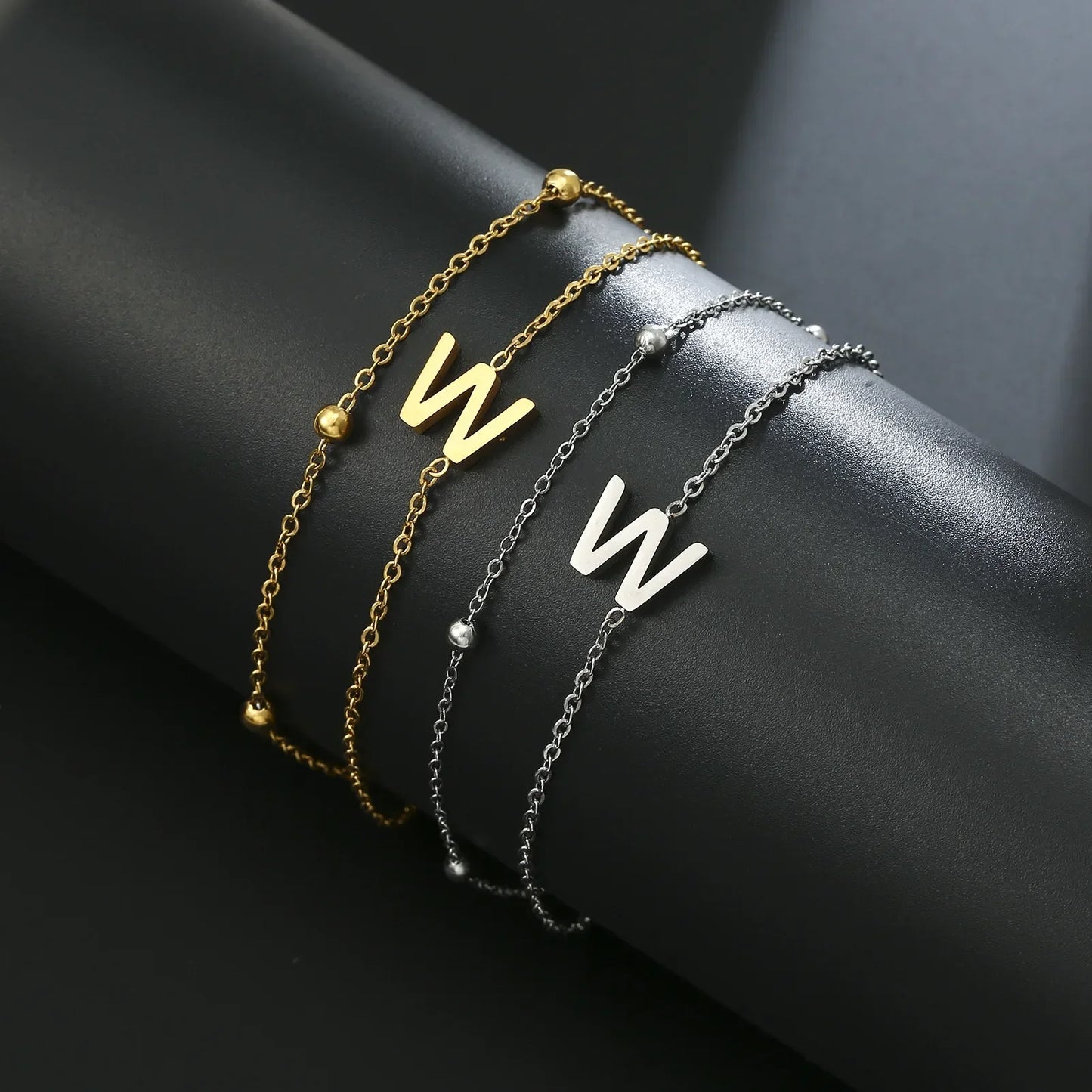 New Fashion A-Z Letter Double Layer Bracelets Simple Stainless
