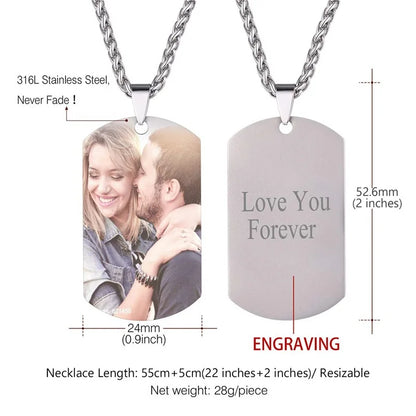 Custom Colorful Photo Necklace Stainless Steel - Personalized Engraved Text/Date Necklaces