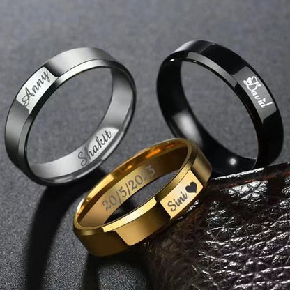 Uniqueura Custom Engrave Names Stainless Steel Women Rings 4mm/6mm