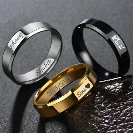 Uniqueura Custom Engrave Names Stainless Steel Women Rings 4mm/6mm