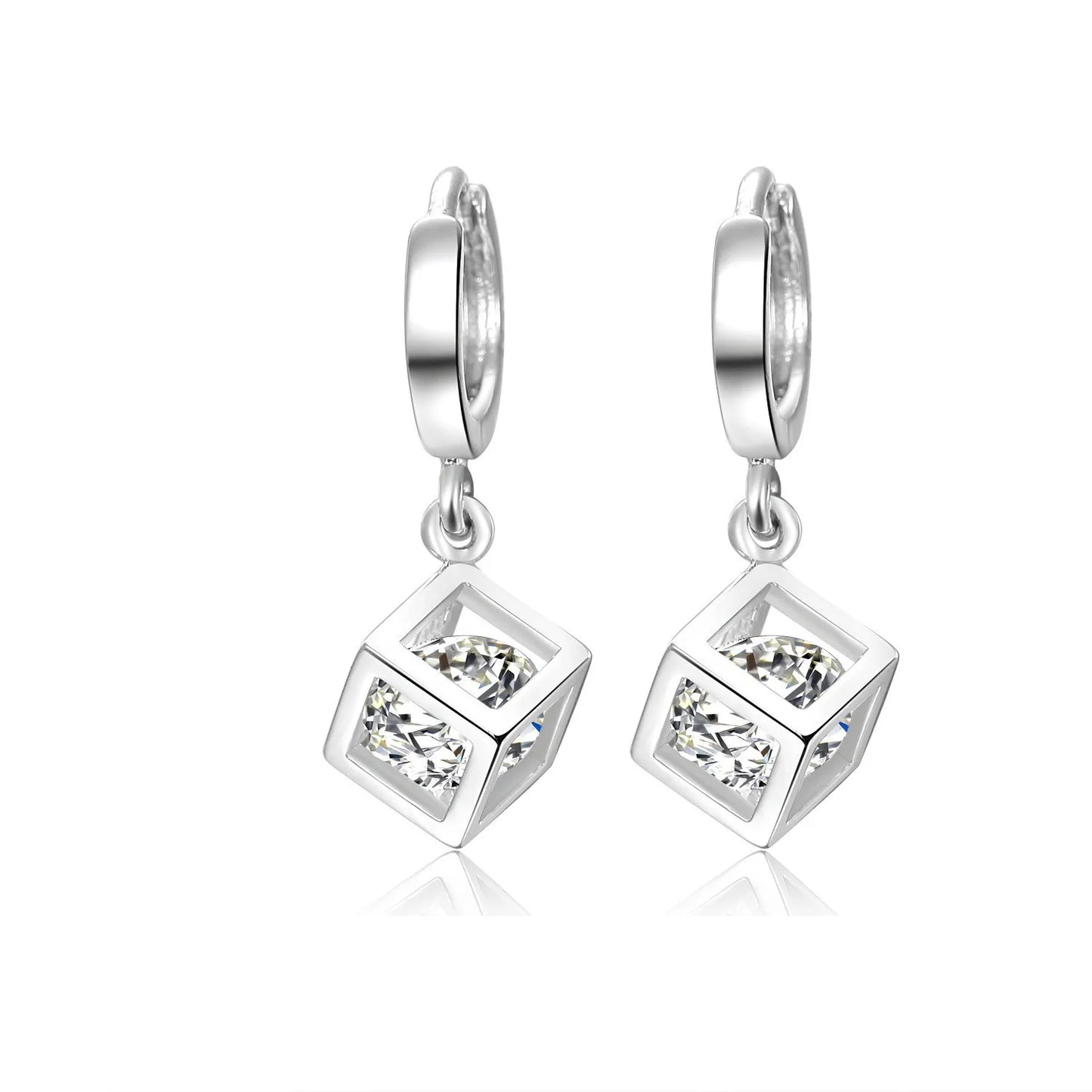 925 Sterling Silver Magic Cube Zircon Hoop Earrings