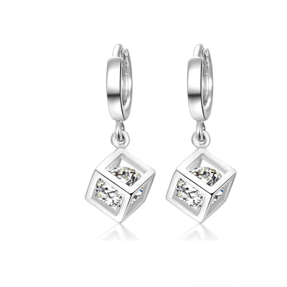 925 Sterling Silver Magic Cube Zircon Hoop Earrings