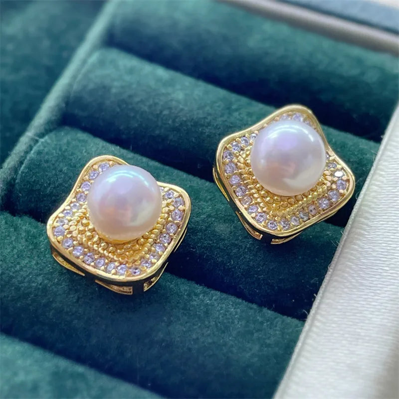 Shiny Crystal Pearl Jewelry Sets 14K Gold Gild 100% Natural Freshwater Pearl