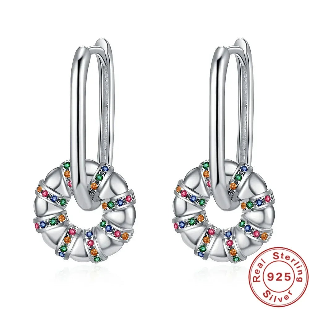 Fashionable 925 Sterling Silver Colorful Zirconia Wheel Earrings