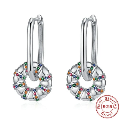 Fashionable 925 Sterling Silver Colorful Zirconia Wheel Earrings