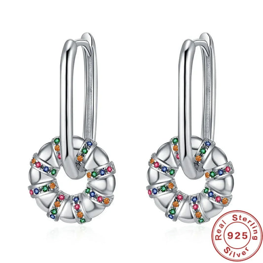 Fashionable 925 Sterling Silver Colorful Zirconia Wheel Earrings