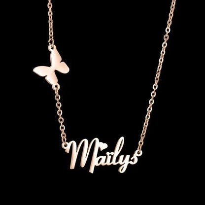 Personalized Custom Name Butterfly Pendant Stainless Steel Necklace for Woman