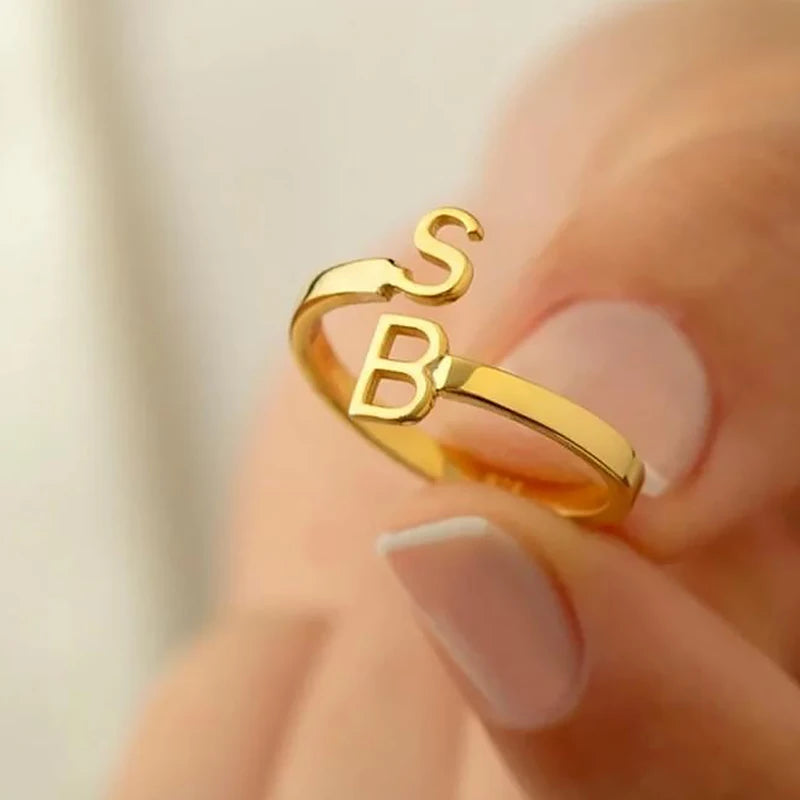 Uniqueura Stainless Steel Couple Rings Custom Gold Initial Ring Personalized