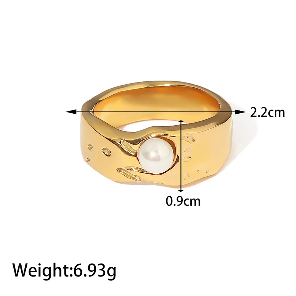 Stainless Steel Geometric Gold Ring with Imitation Pearls for Women