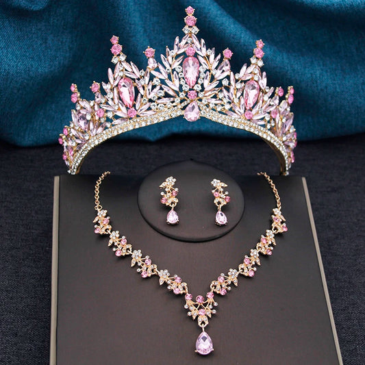 Princess Crown Bridal Jewelry Set for Women – Tiaras, Necklace & Earrings
