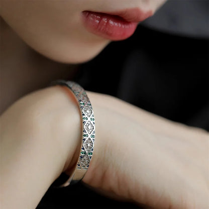 925 Sterling Silver Geometry Block Zircon Bracelet For Women Versatile Vintage Jewelry Gift