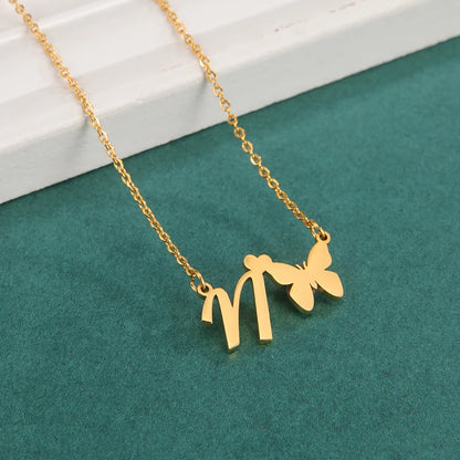 New Fashion 26 Initials Letter Pendant Butterfly Necklace