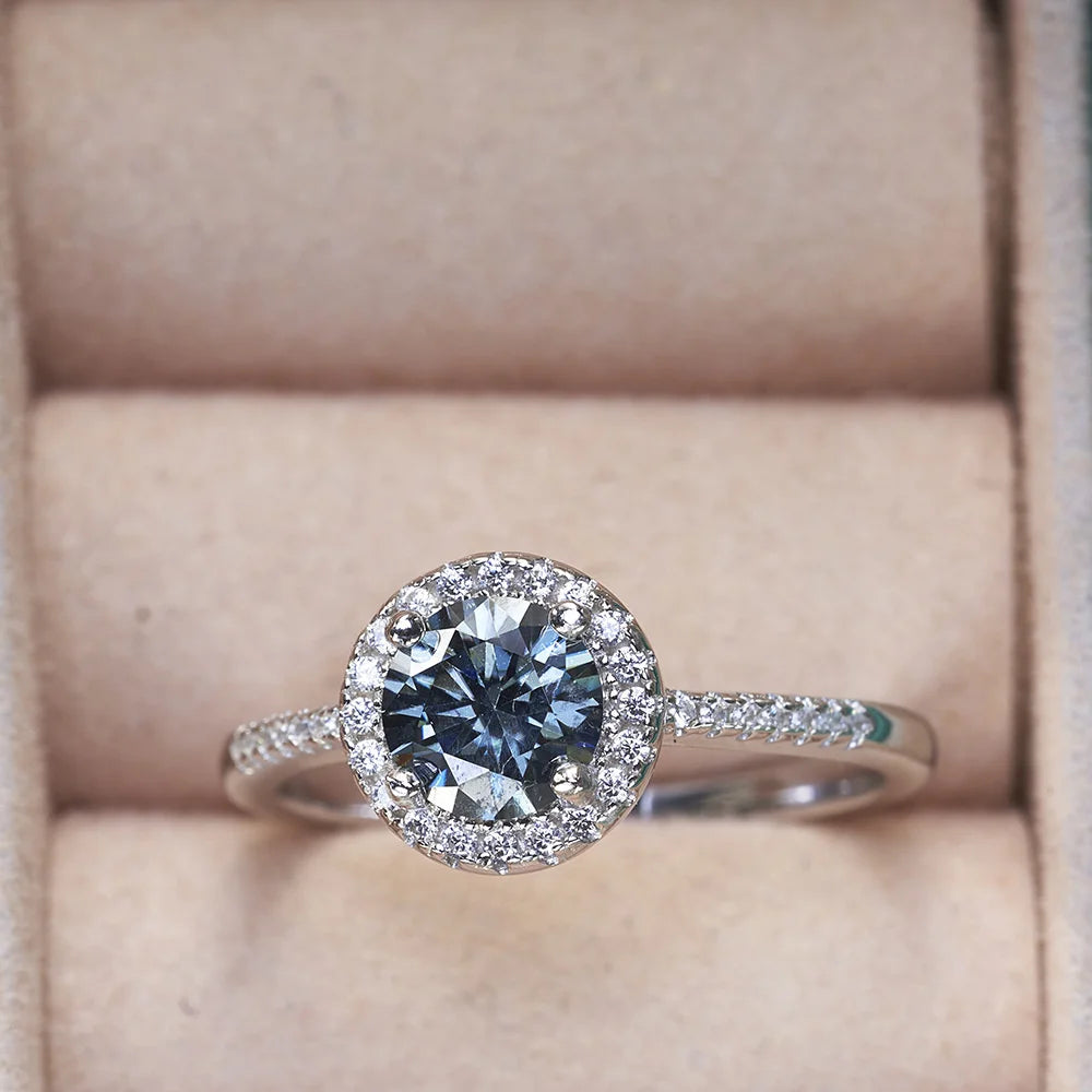 New Grey Color 1CT Moissanite Ladies Ring 925 Silver Jewerly