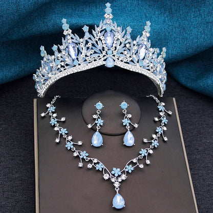Baroque Wedding Crown for Bride 3-pack Tiara Earrings Necklace Bridal Jewelry Set