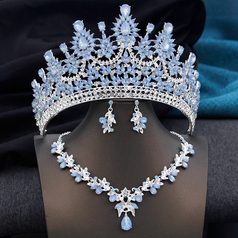 High Opal Pink Tiaras and necklace earrings Bridal Jewelry Sets for Women