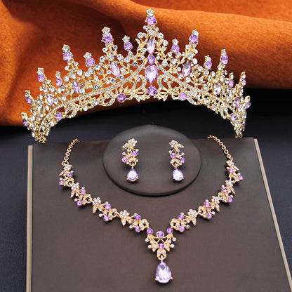 Elegant Bride Tiara and Necklace Earrings Set – 3 PCS Jewelry for Weddings Birthdays