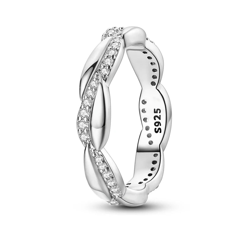 925 Sterling Silver Geometric Overlapping Zircon Rings