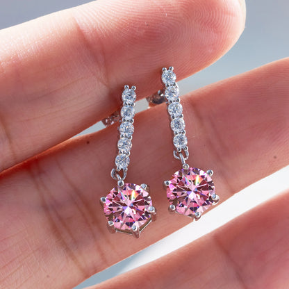 925 Sterling Silver 1 Carat Blue Color Moissanite Women Drop Earrings