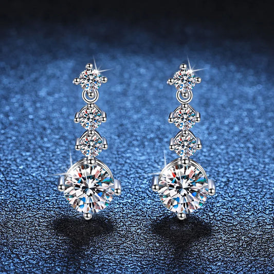 925 Sterling Silver 1 Carat Blue Color Moissanite Women Drop Earrings