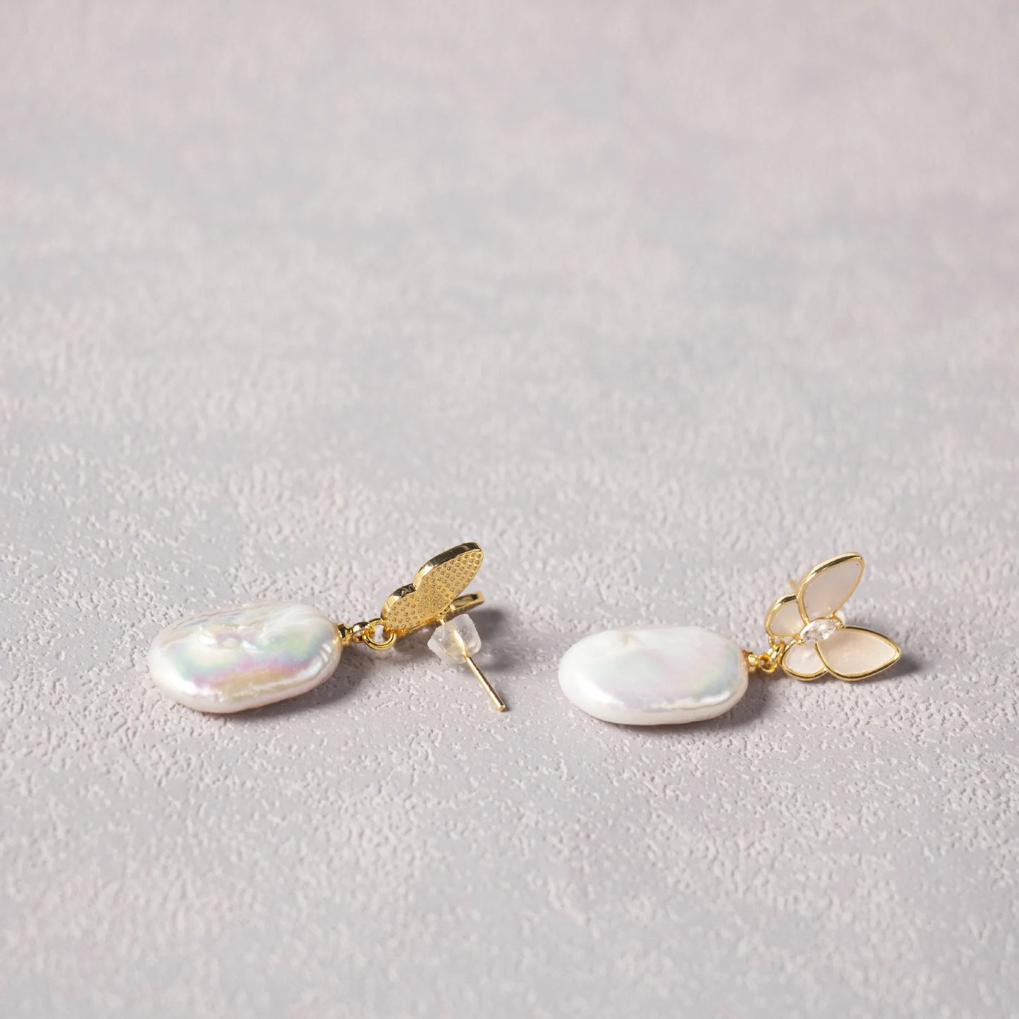 14K Gold Filled Baroque Pearl Butterfly Earrings
