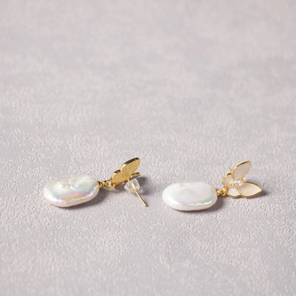 14K Gold Filled Baroque Pearl Butterfly Earrings