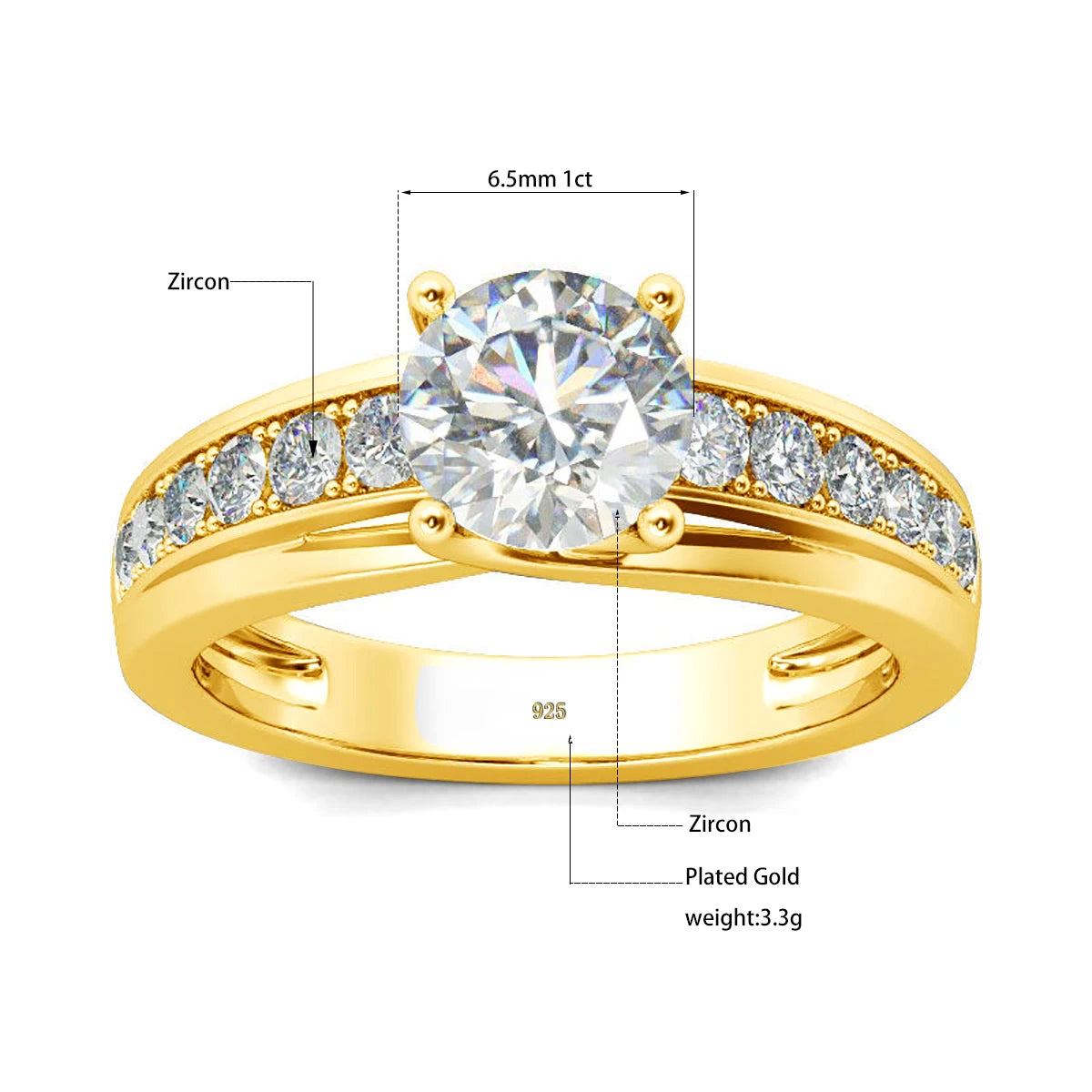 1 Carat Moissanite Ring for Women 925 Silver, Rhodium Plated, Certified Jewelry