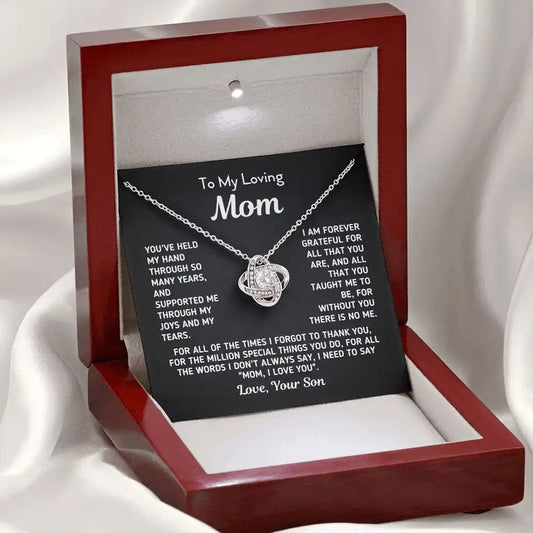 "To My Loving Mom" Love Knot Necklace Jewelry Gift From Son
