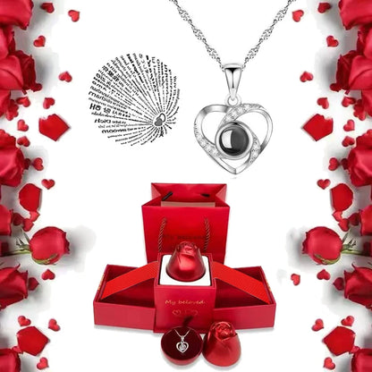 I Love You Projection S925 Necklace – 100 Languages with Rose Gift Box