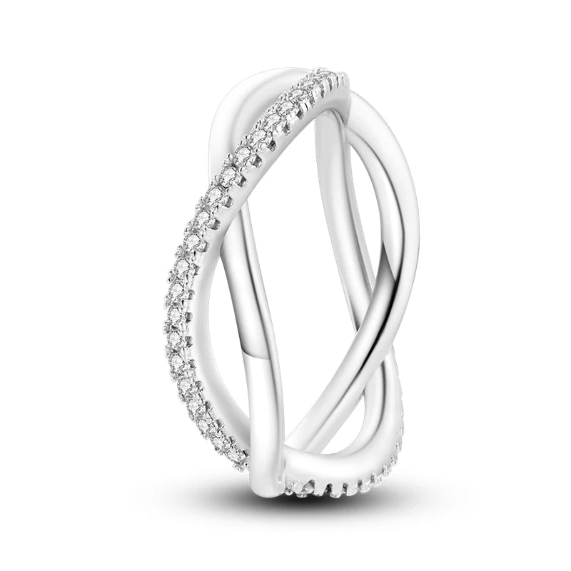 925 Sterling Silver Geometric Overlapping Zircon Rings
