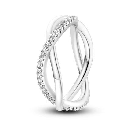 925 Sterling Silver Geometric Overlapping Zircon Rings