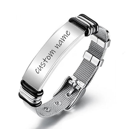 Personalized Picture Unisex Bracelet Custom Stainless Steel Engraved Photo & Text Name Adjustable ID Bracelet