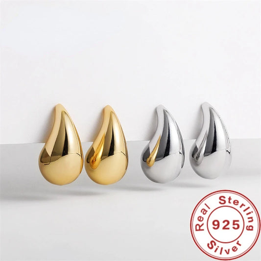 925 Sterling Silver 18K Gold Plated Chunky Teardrop Earrings