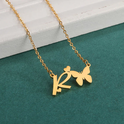 New Fashion 26 Initials Letter Pendant Butterfly Necklace