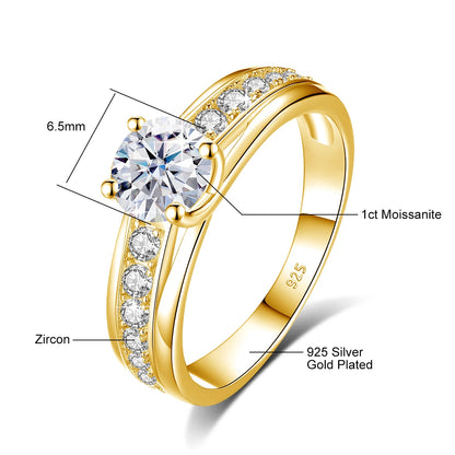 1 Carat Moissanite Ring for Women 925 Silver, Rhodium Plated, Certified Jewelry