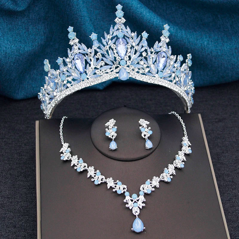 Princess Crown Bridal Jewelry Set for Women – Tiaras, Necklace & Earrings