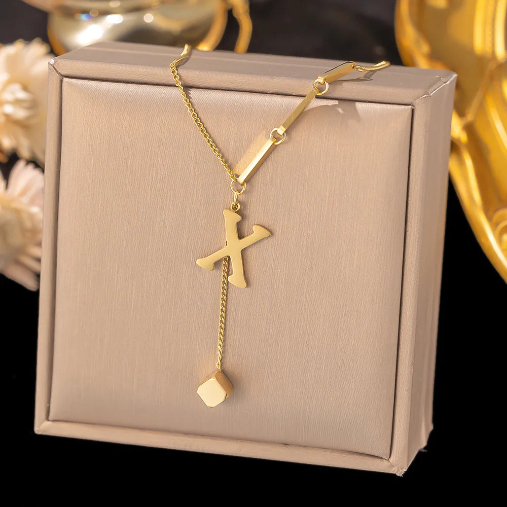 Initial Letter Stainless Steel Pendant Necklace for Women