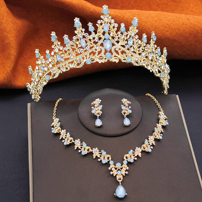 Elegant Bride Tiara and Necklace Earrings Set – 3 PCS Jewelry for Weddings Birthdays