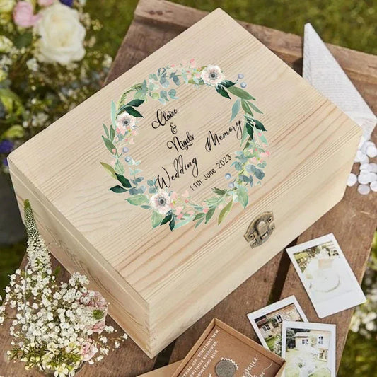 Wooden Personalized Floral Wedding Memory Box