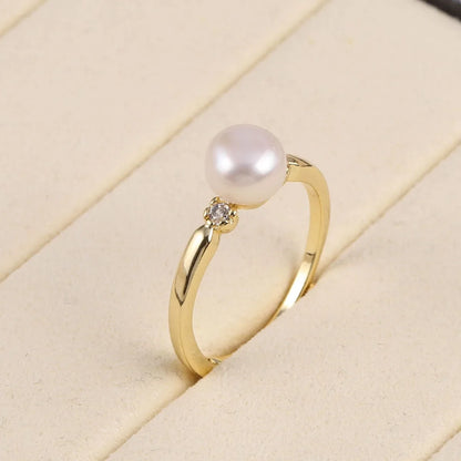 Natural Round Freshwater Pearl Cirque Ring – Adjustable DIY Jewelry