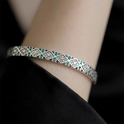 925 Sterling Silver Geometry Block Zircon Bracelet For Women Versatile Vintage Jewelry Gift